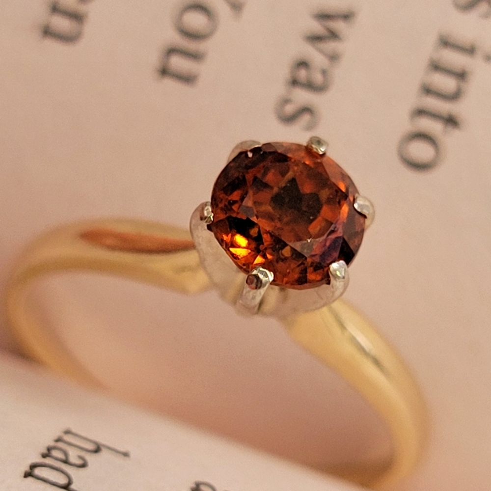 14k gold 6 prong Hessonite Garnet ring